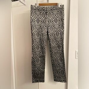 Worthington Low-Rise Slim Fit Silver & Black Damask Pants